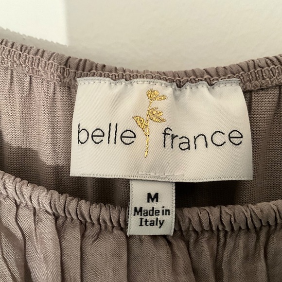 Belle France Top Off Shoulder Ruffle Blouse Lace Sleeve - Medium Silk Blend - Picture 2 of 3